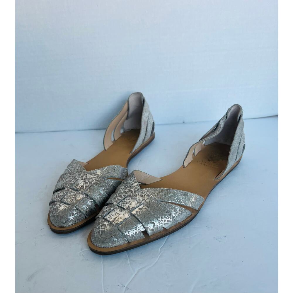 Vince Camuto Reta Woven Silver Leather Croc Embossed D'Orsay Flat Shoes Sz 9M‎